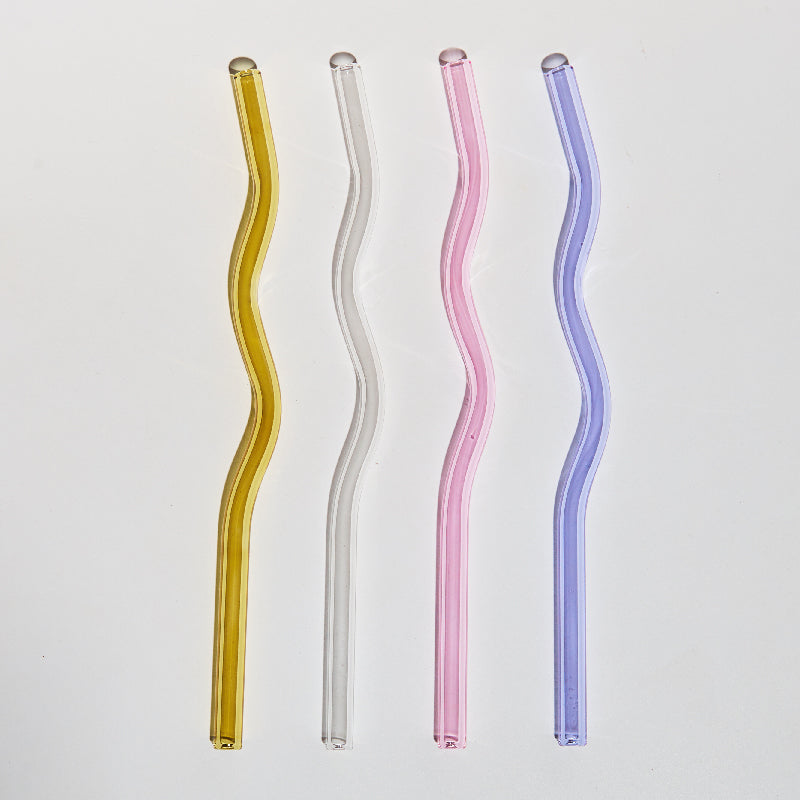 4 Pink 6 Crystal Clear Hand Blown Glass Straws - Made in Colo